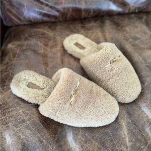 Anine Bing Shearling Mules Camel
